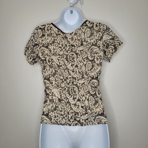 Vintage 90s brown tan textured short sleeve grunge witchy boho top size Med - Picture 2 of 7